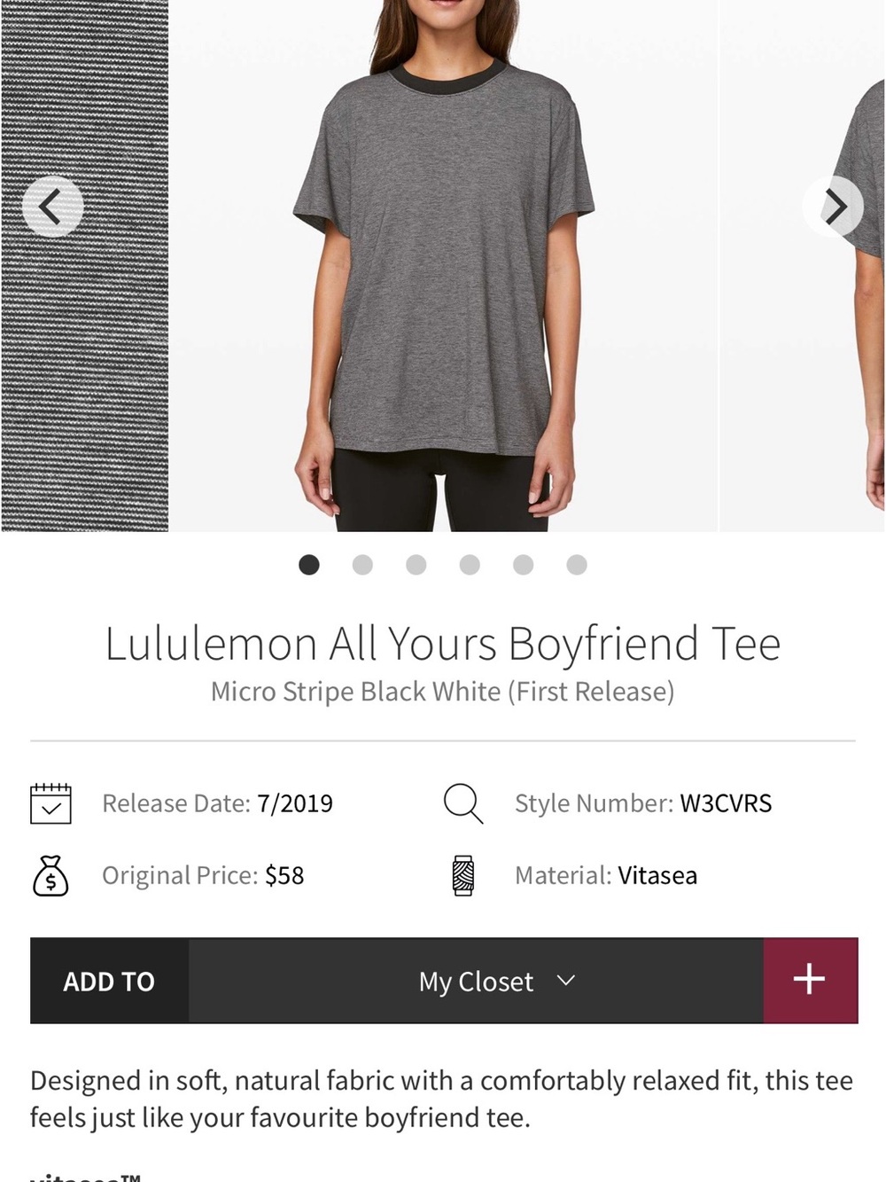 lululemon All Yours Boyfriend Tee - Black/White Micro Stripe - size 8-10